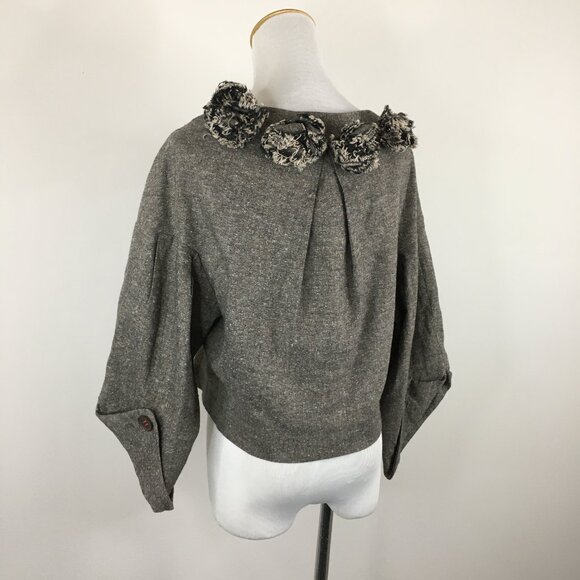 ROBERT RODRIGUEZ Brown White Specks Wool Silk Blend Rosette Applique Jacket - Picture 12 of 14